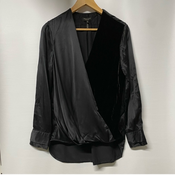 Rag and Bone Victor black silk surplice blouse size PS - Picture 8 of 15